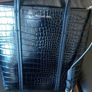Elizabeth and James Black Croc-Embossed Faux Leather Tote